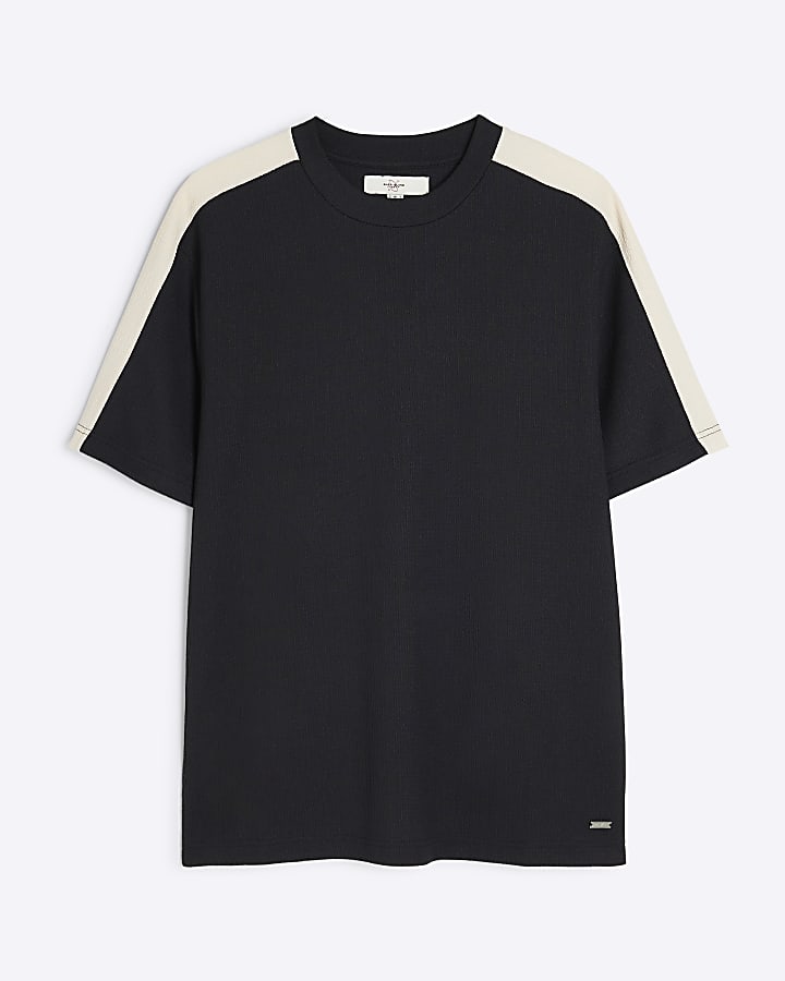 Black Slim Fit Plisse Tape T-Shirt