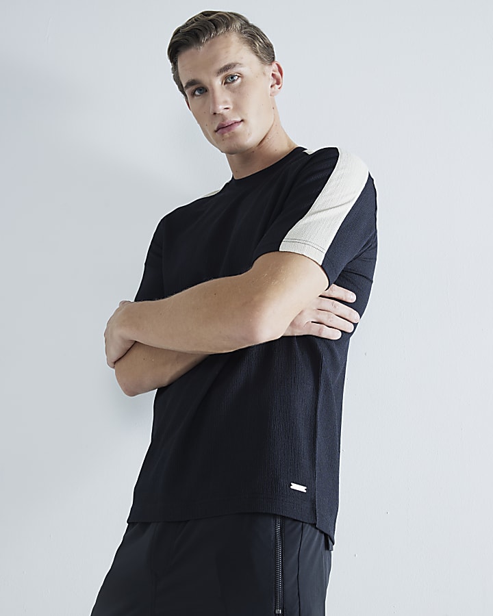 Black Slim Fit Plisse Tape T-Shirt