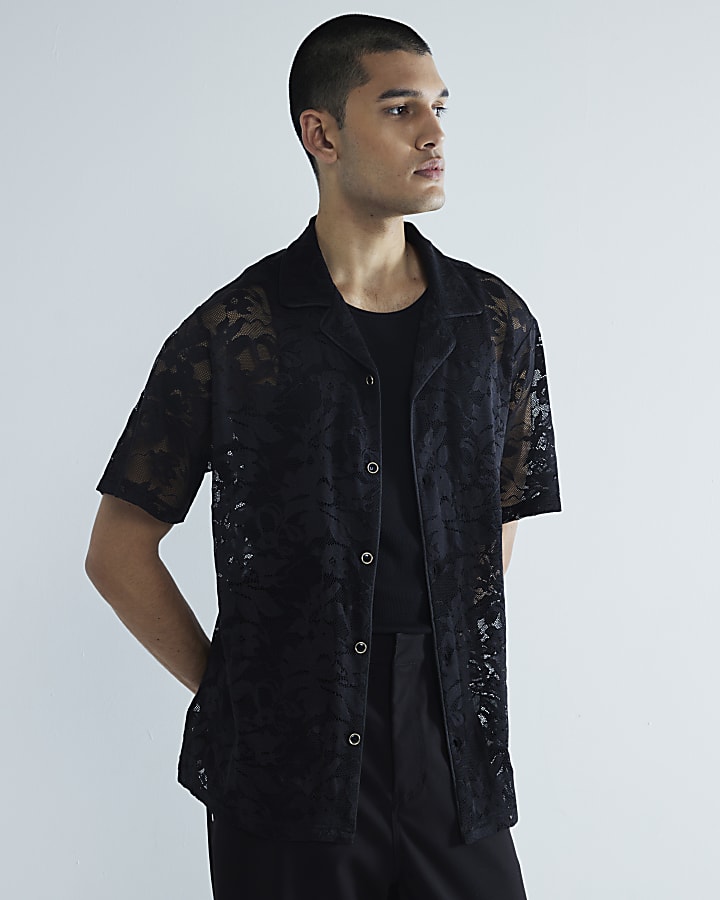 Black Floral Lace Shirt
