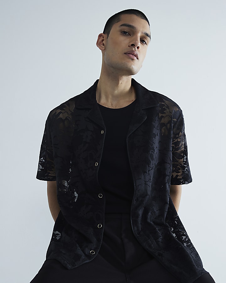 Black Floral Lace Shirt