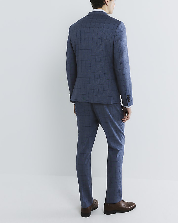 Blue Check Suit Trousers