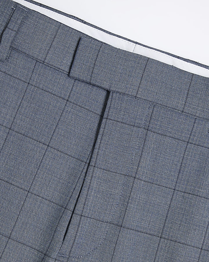 Blue Check Skinny Suit Trousers