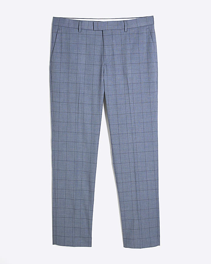 Blue Check Skinny Suit Trousers