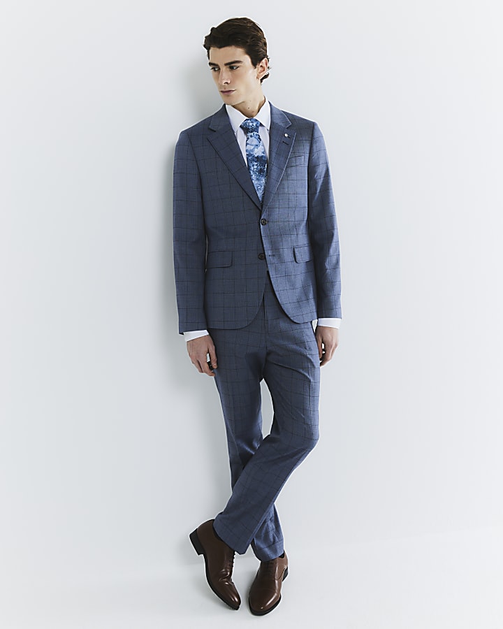 Blue Check Suit Trousers