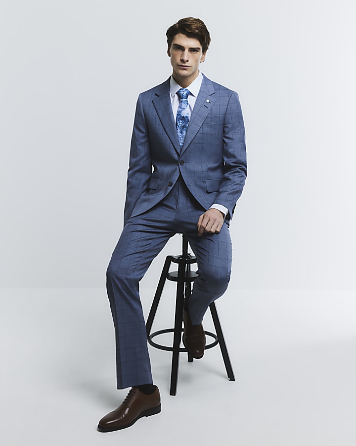 Blue Check Suit Trousers