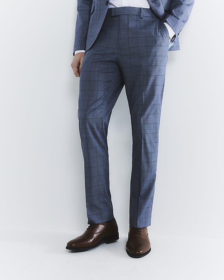 Blue Check Suit Trousers