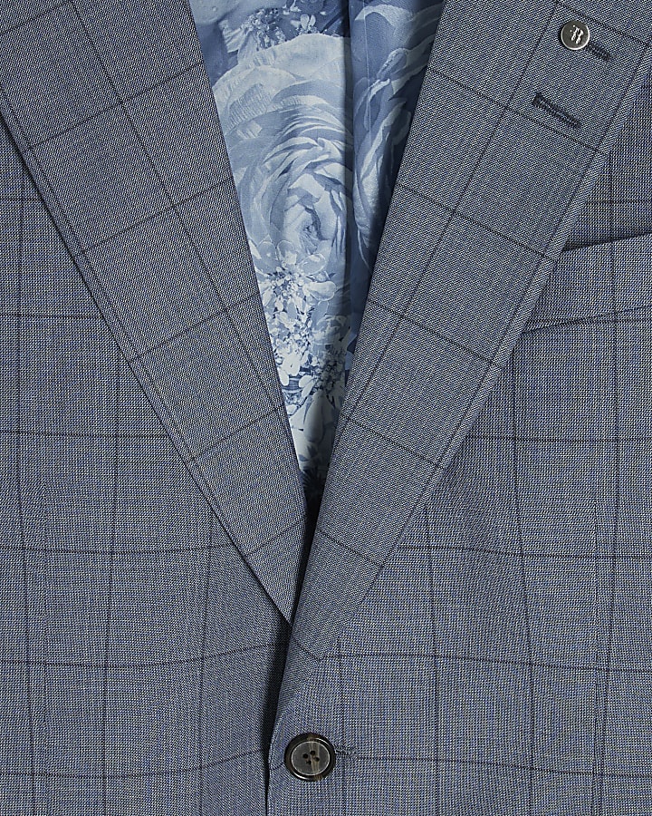 Blue Check Skinny Suit Jacket