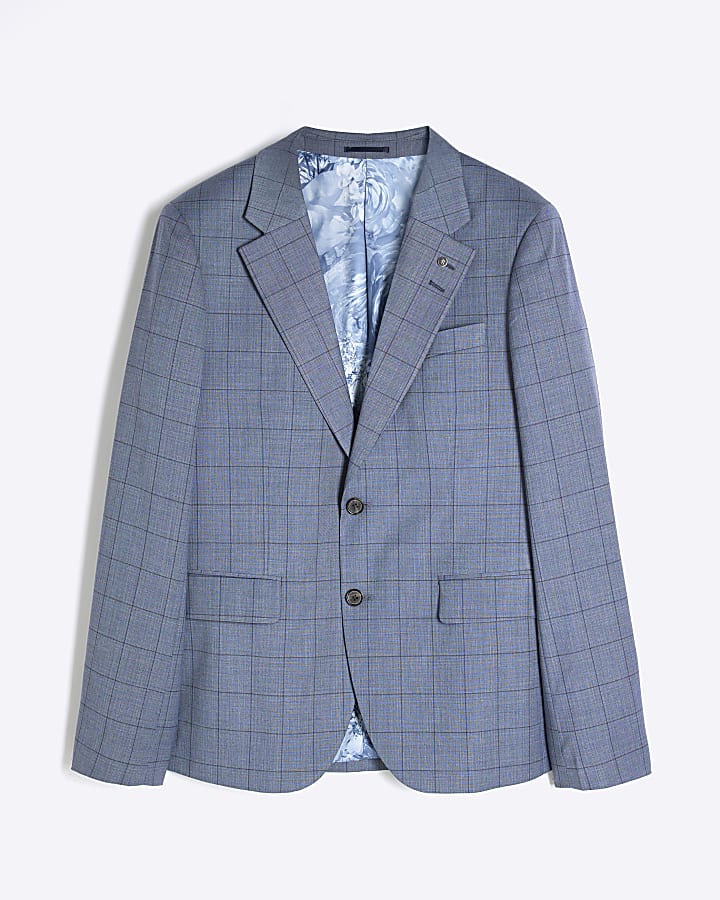 Blue Check Skinny Suit Jacket