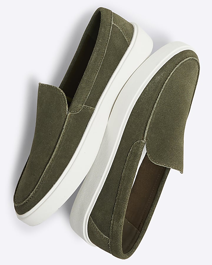 Khaki Suede Cupsole Loafers