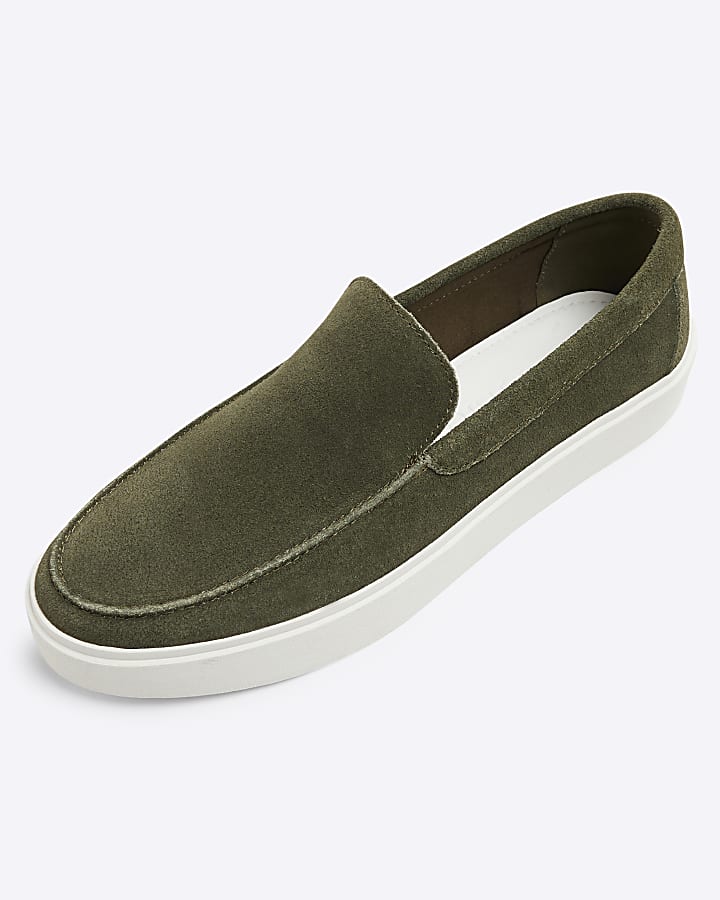 Khaki Suede Cupsole Loafers