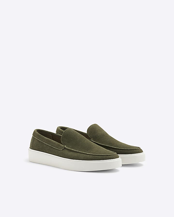 Khaki Suede Cupsole Loafers