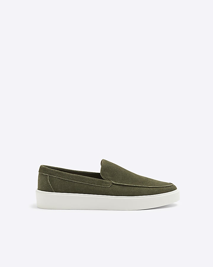 Khaki Suede Cupsole Loafers