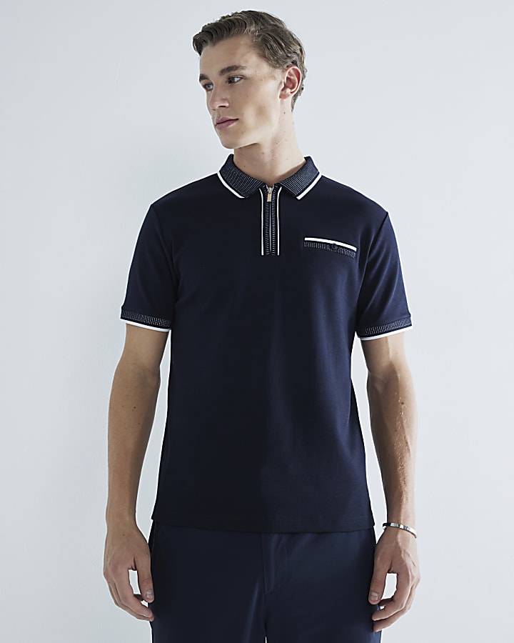 Fashion slim fit navy polo shirt