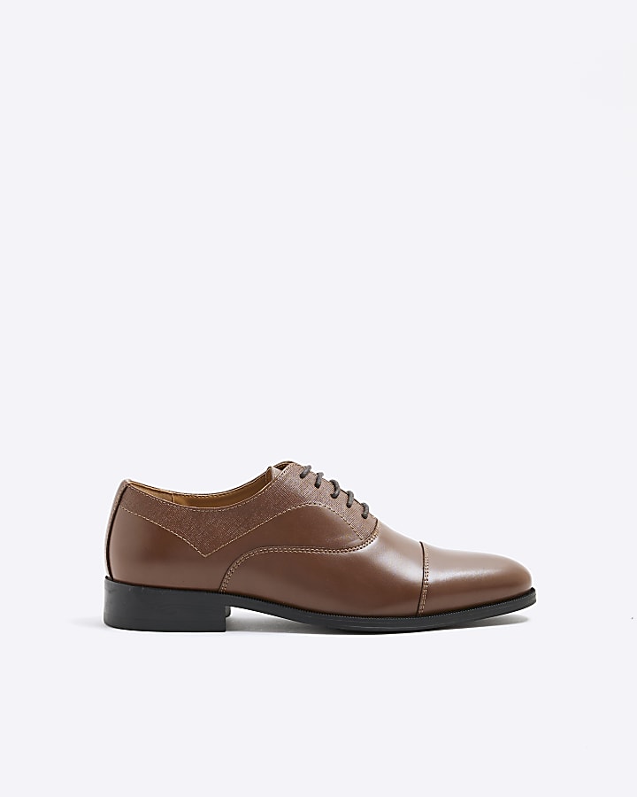 Brown Textured Lace Up Shoes