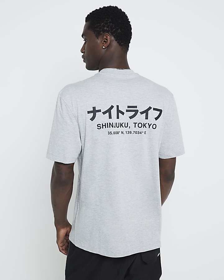 Grey Regular fit Japanese graphic t-shirt