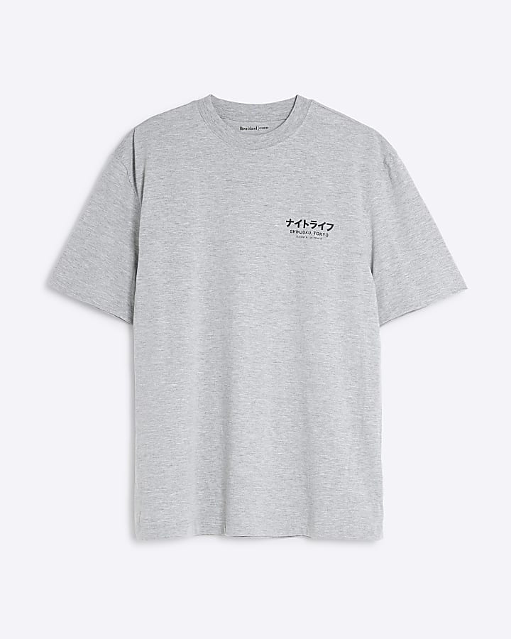Grey Regular fit Japanese graphic t-shirt