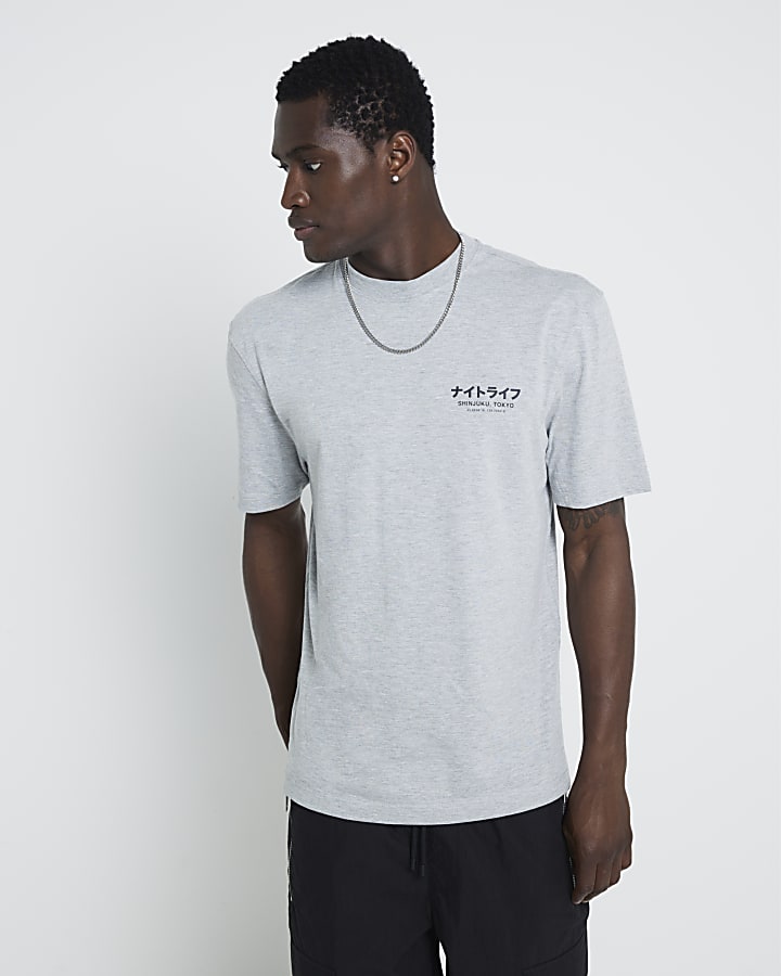 Grey Regular fit Japanese graphic t-shirt