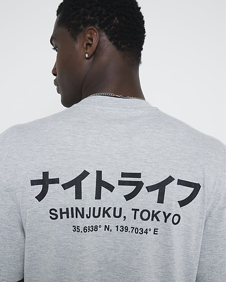 Grey Regular fit Japanese graphic t-shirt