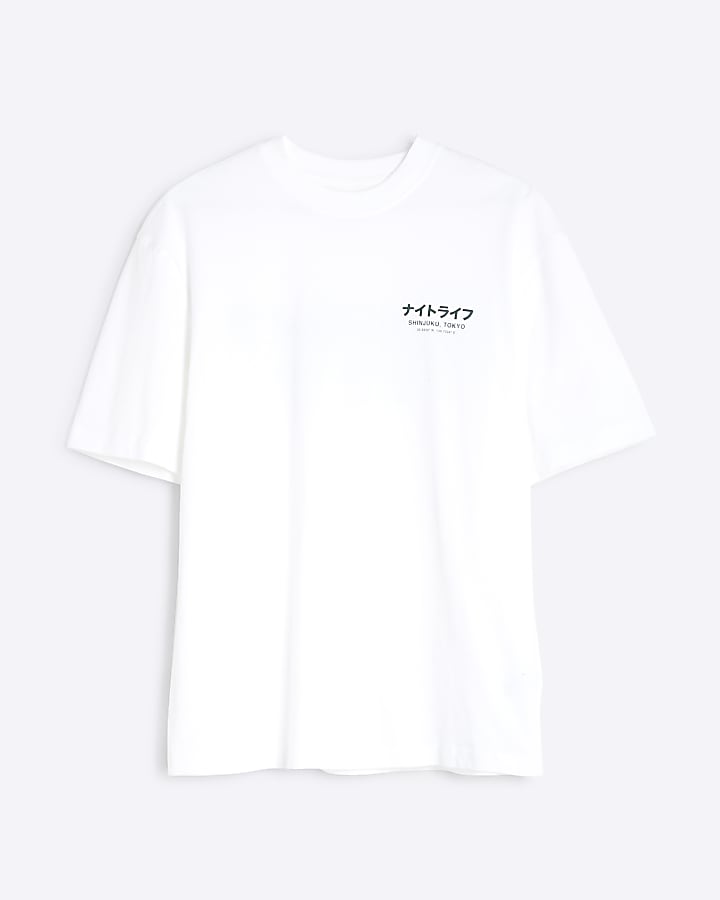 White Regular fit Japanese graphic t-shirt