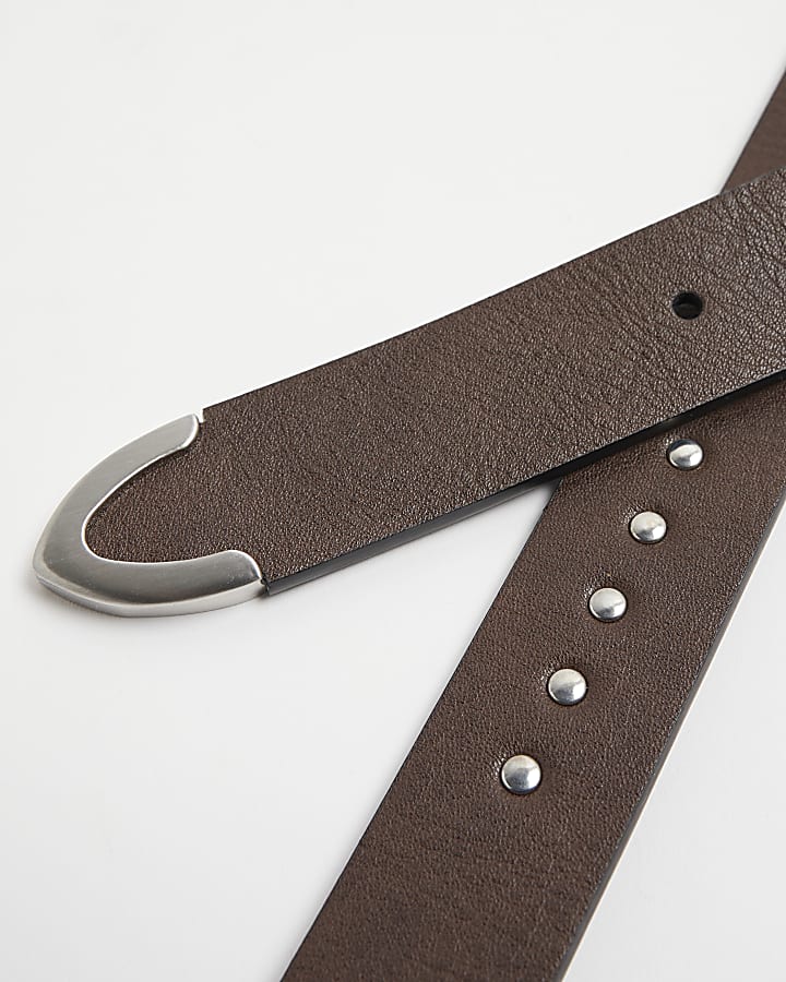 Brown Faux Leather Stud Belt