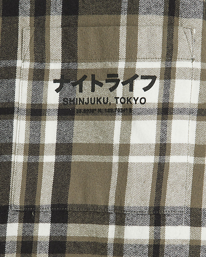 Khaki Long Sleeved Flannel Checked Shirt