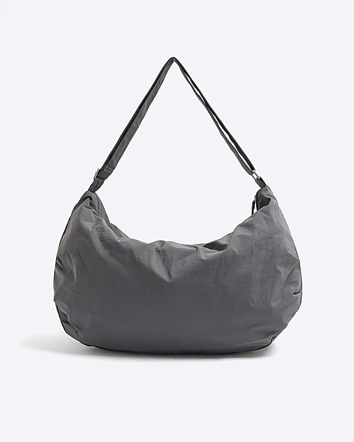 Grey Nylon Large Cross Body Bag