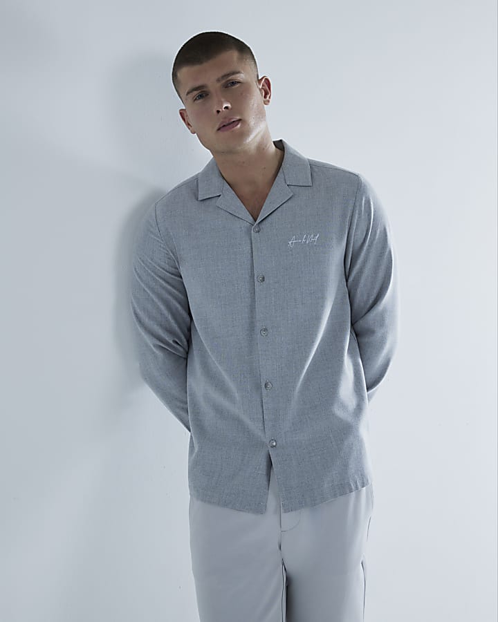 Grey Regular Fit Long Sleeve Revere Shirt