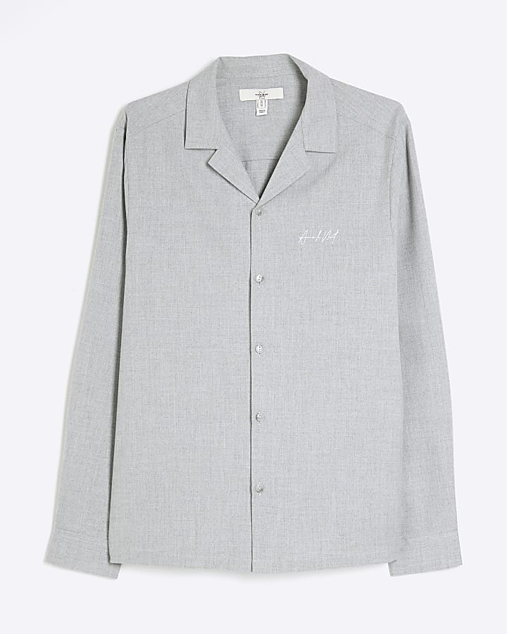 Grey Regular Fit Long Sleeve Revere Shirt