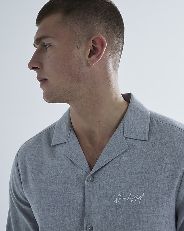 Grey Regular Fit Long Sleeve Revere Shirt