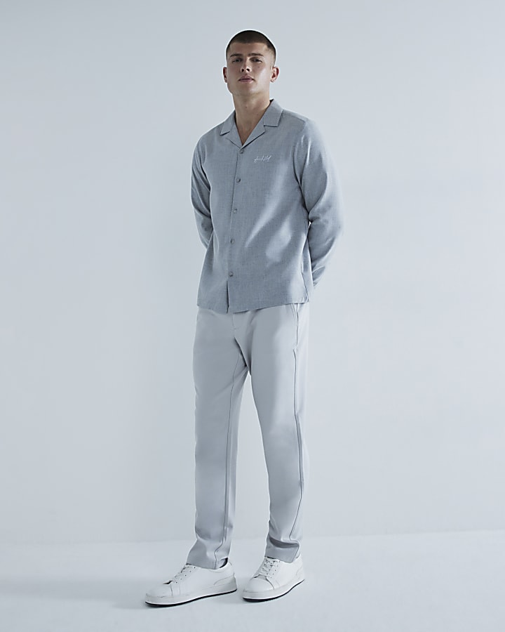 Grey Regular Fit Long Sleeve Revere Shirt