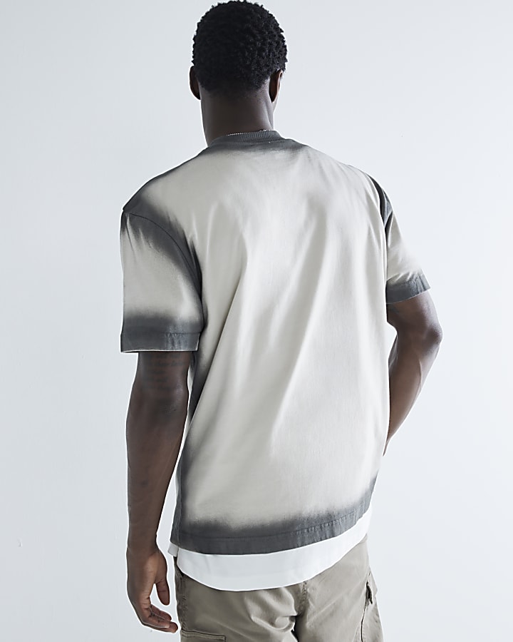 Beige Regular Fit Archives Hem Spray T-Shirt