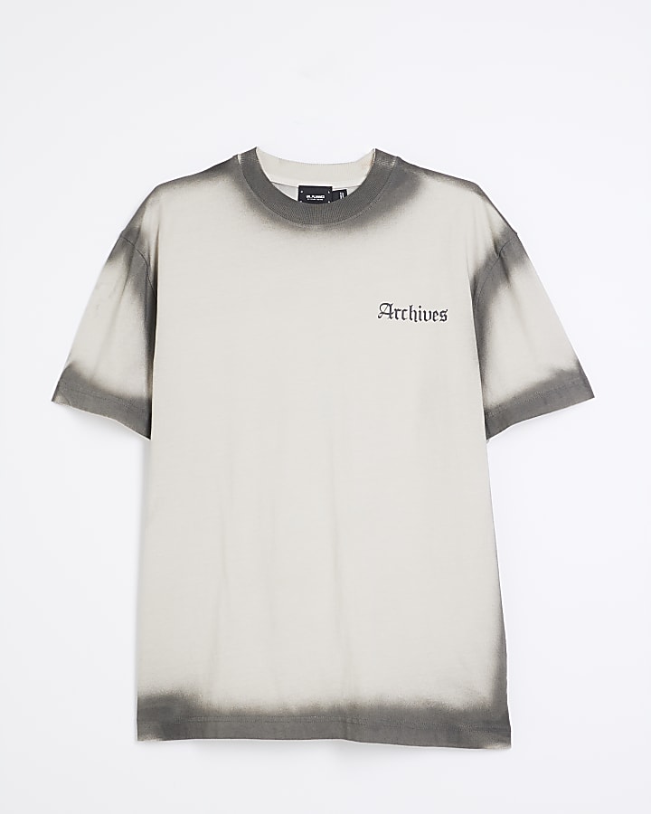 Beige Regular Fit Archives Hem Spray T-Shirt