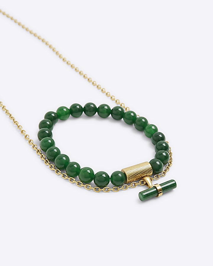 Green Natural Stone Necklace And Bracelet Set