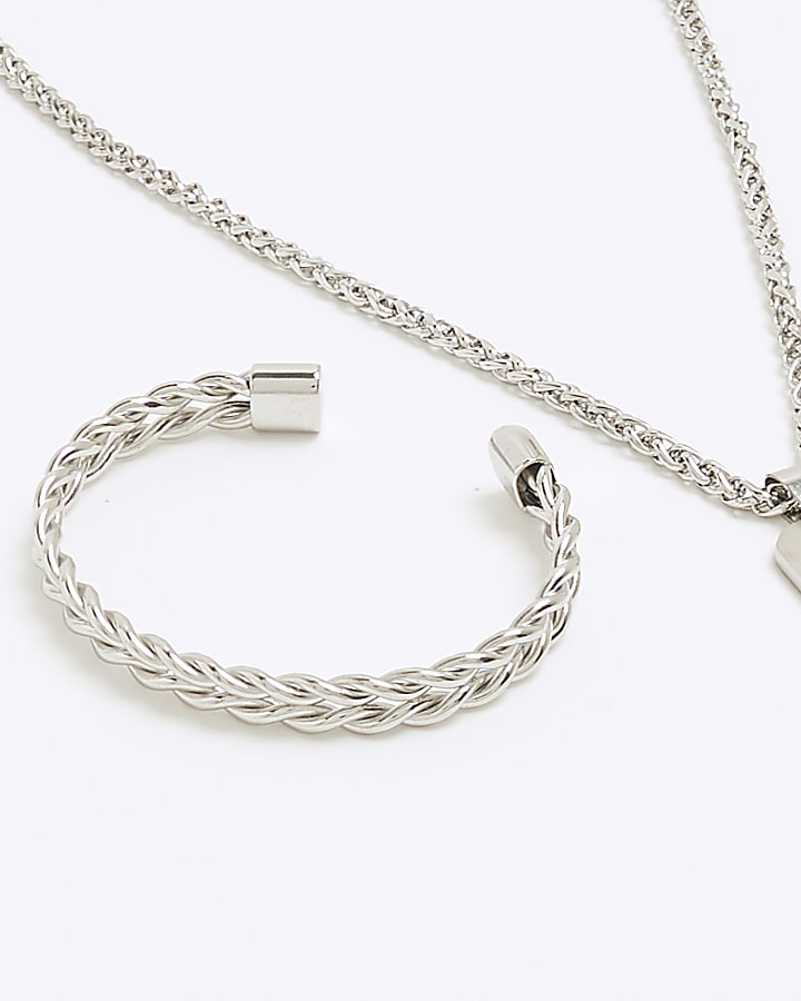 Silver Bracelet And Necklace Set
