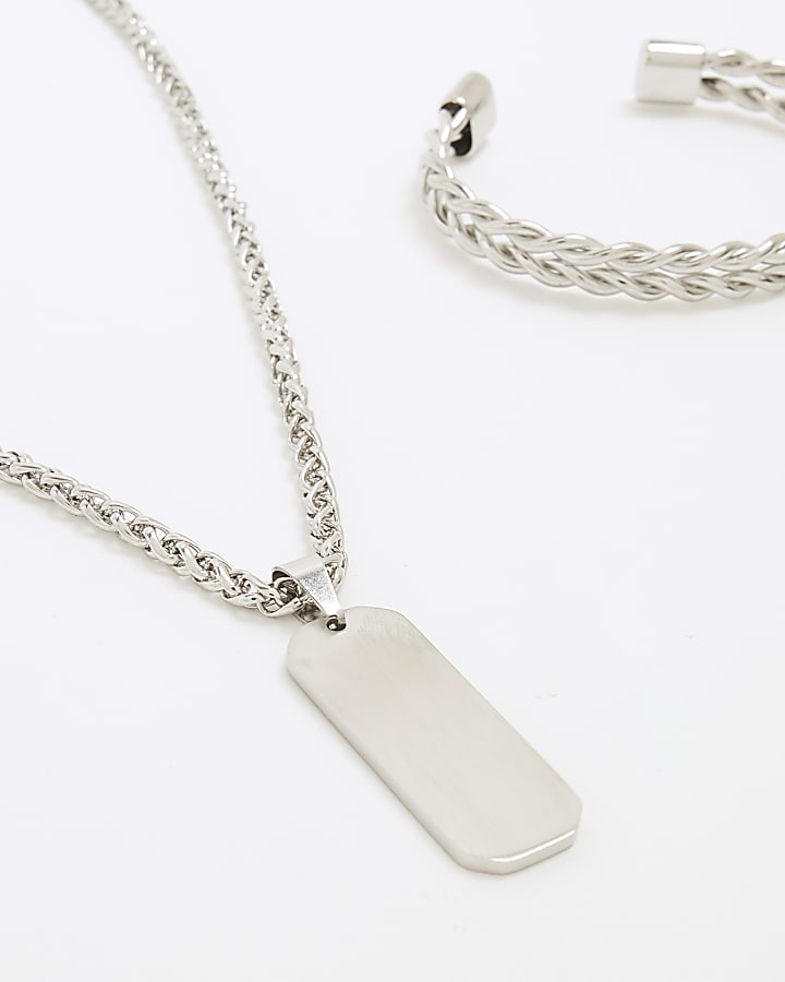 Silver Bracelet And Necklace Set