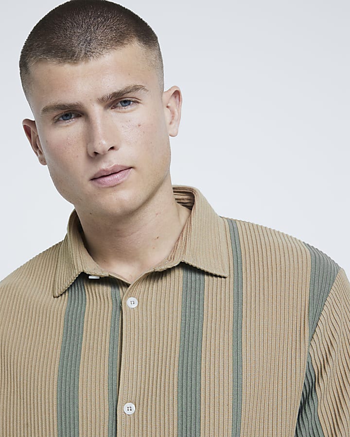 Green Short Sleeve Ottoman Striped Shirt