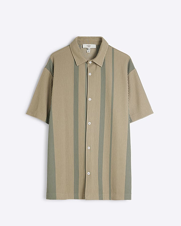 Green Short Sleeve Ottoman Striped Shirt