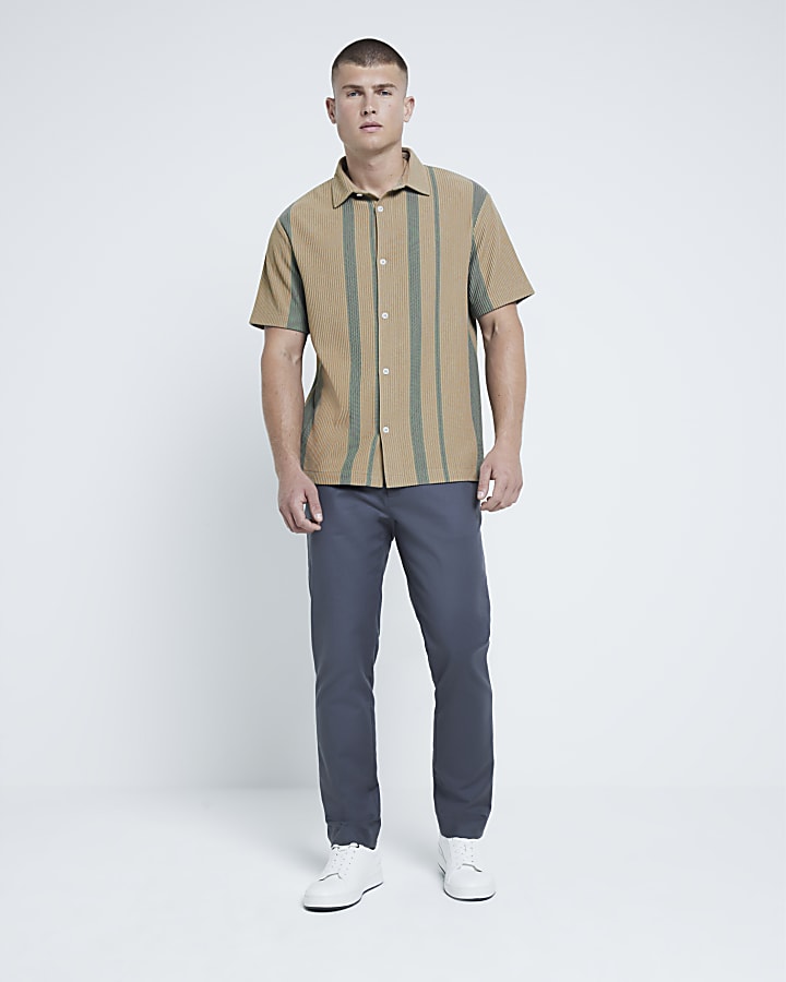 Green Short Sleeve Ottoman Striped Shirt