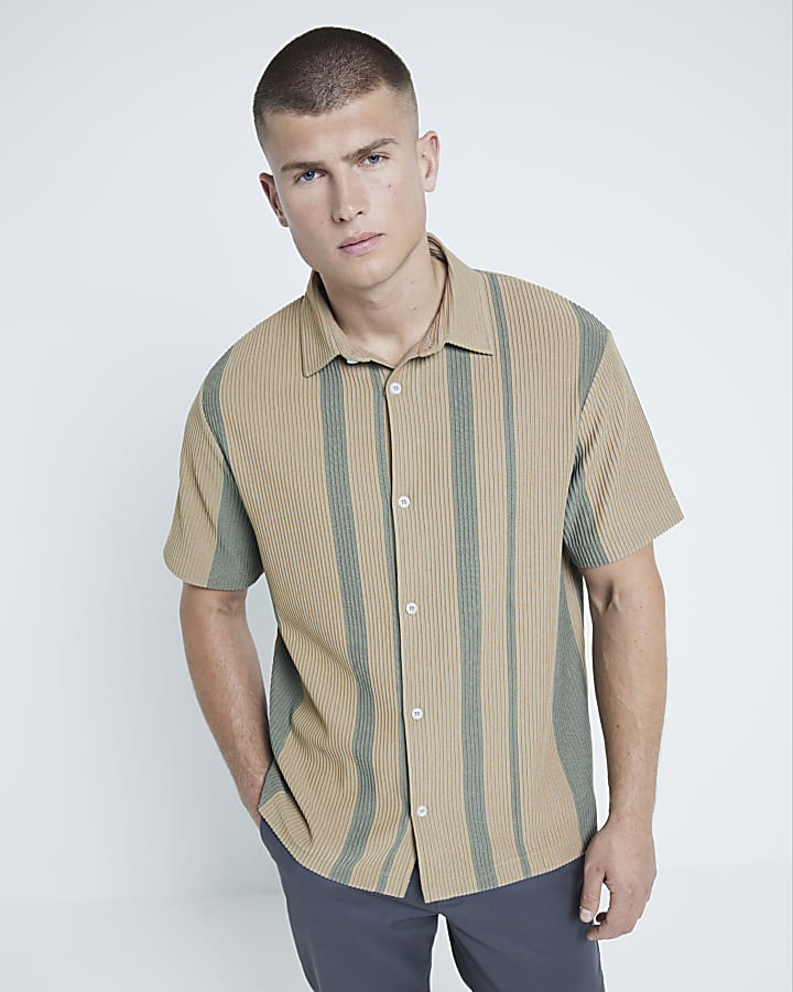 Green Short Sleeve Ottoman Striped Shirt