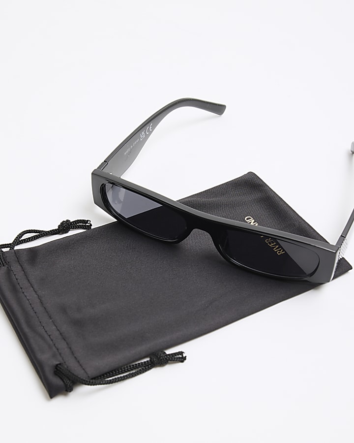 Black Skinny Rectangle Sunglasses