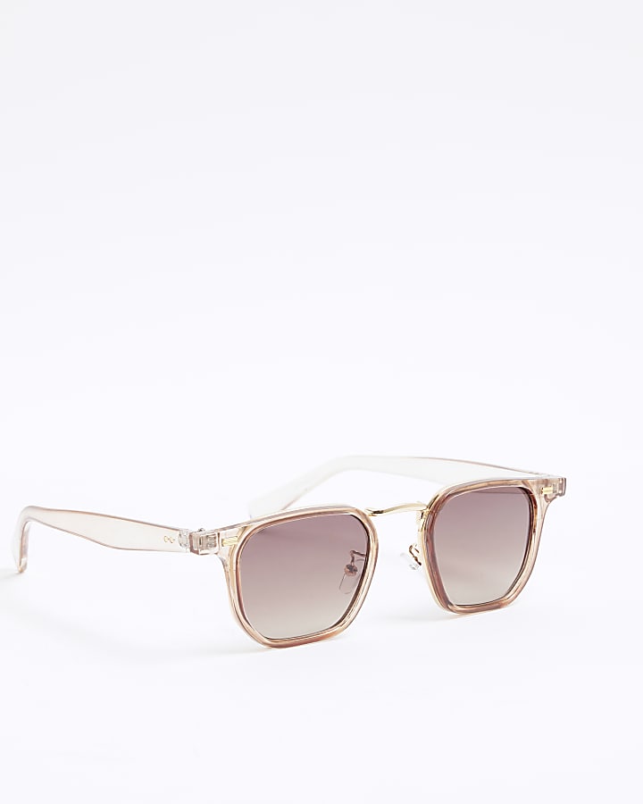 Beige Crystal Round Sunglasses