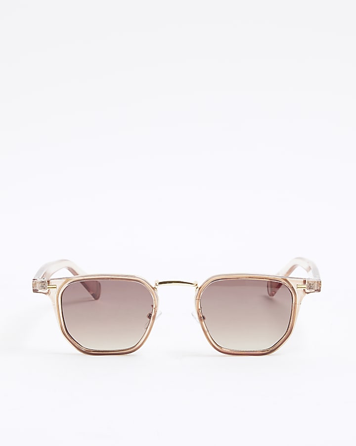 Beige Crystal Round Sunglasses