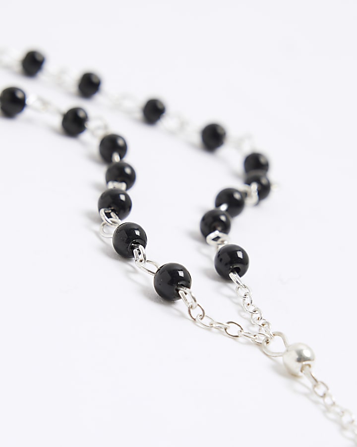 Silver Rosery Bead Saint Cross Necklace