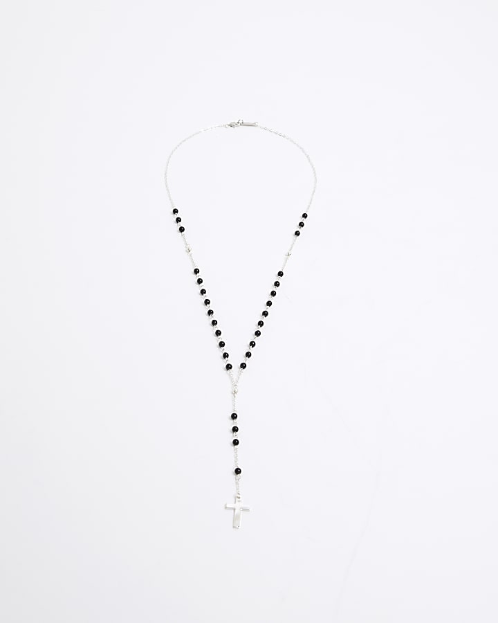 Silver Rosery Bead Saint Cross Necklace