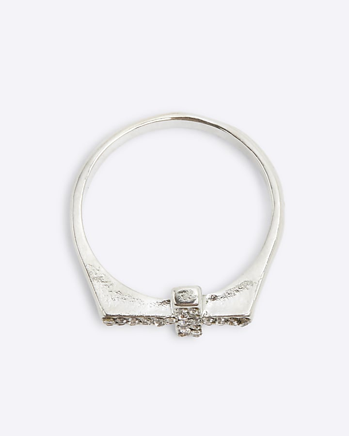 Silver Rhinestone Cross Ring