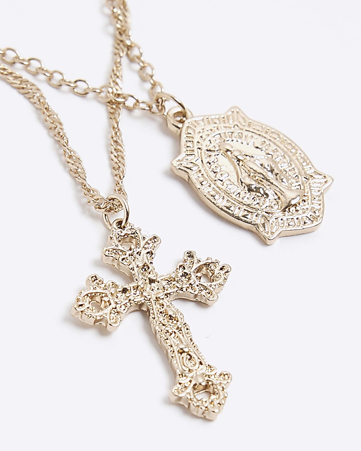 Gold Saint Cross Necklace