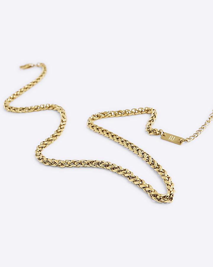 Gold Stainless Steel Twist Chain Necklace Set