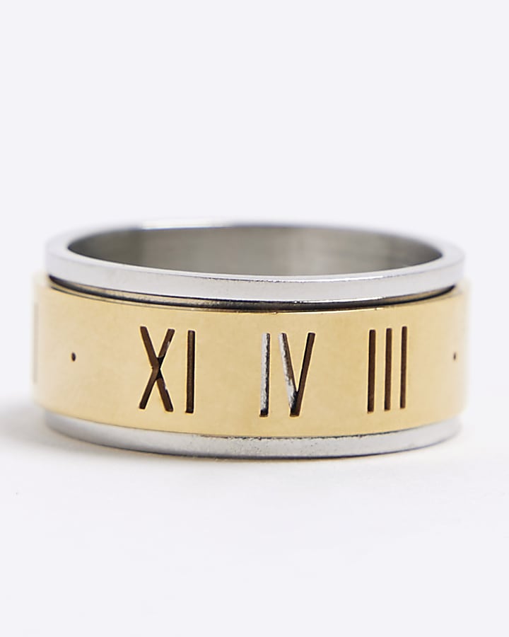 Gold Steel Roman Numerals Ring