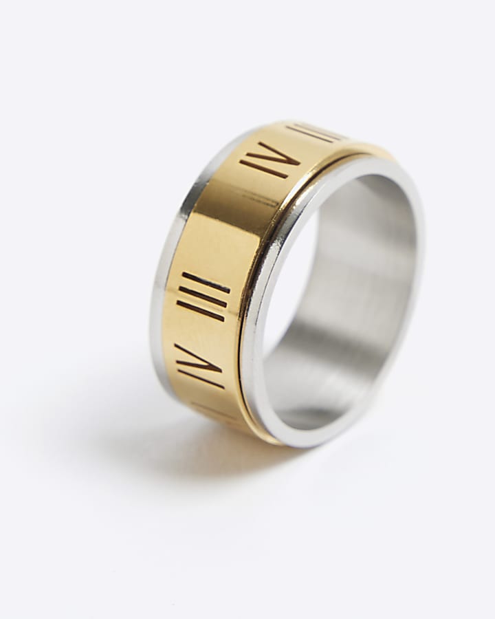 Gold Steel Roman Numerals Ring