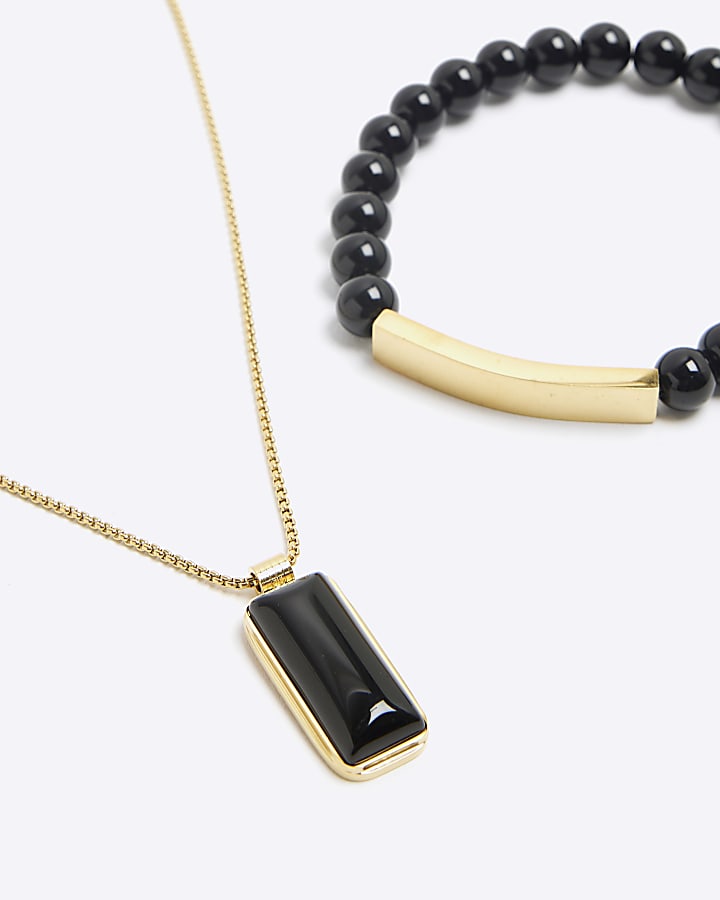 Black Natural Stone Necklace And Bracelet Set